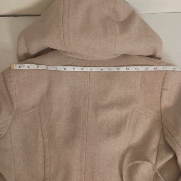Anne Klein Classic Tan Wool Blend Double Breasted Hooded Coat Women’s L Large - Picture 10 of 16